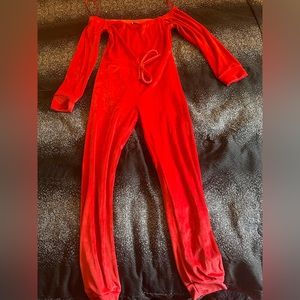 Fashion Nova Red Velvet off the shoulder Jumpsuit